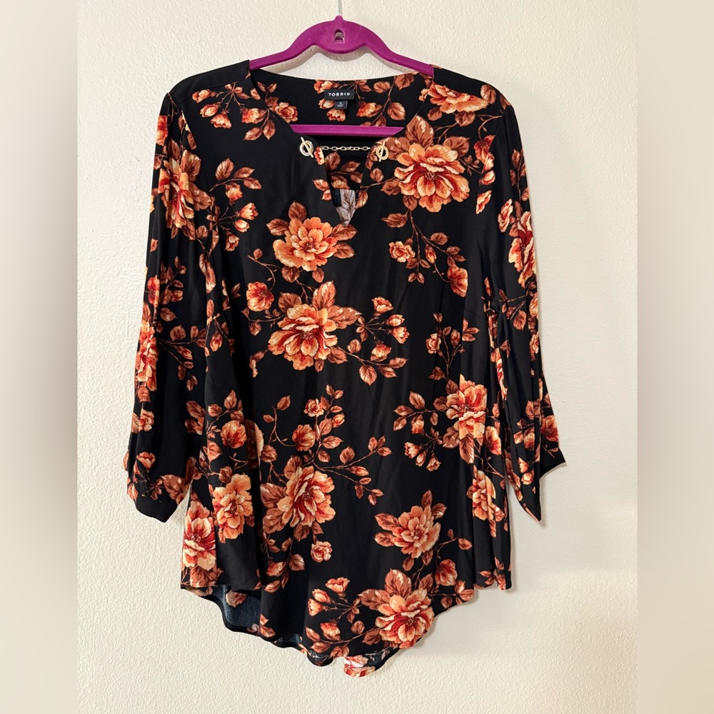 Torrid Black and Orange Floral Blouse